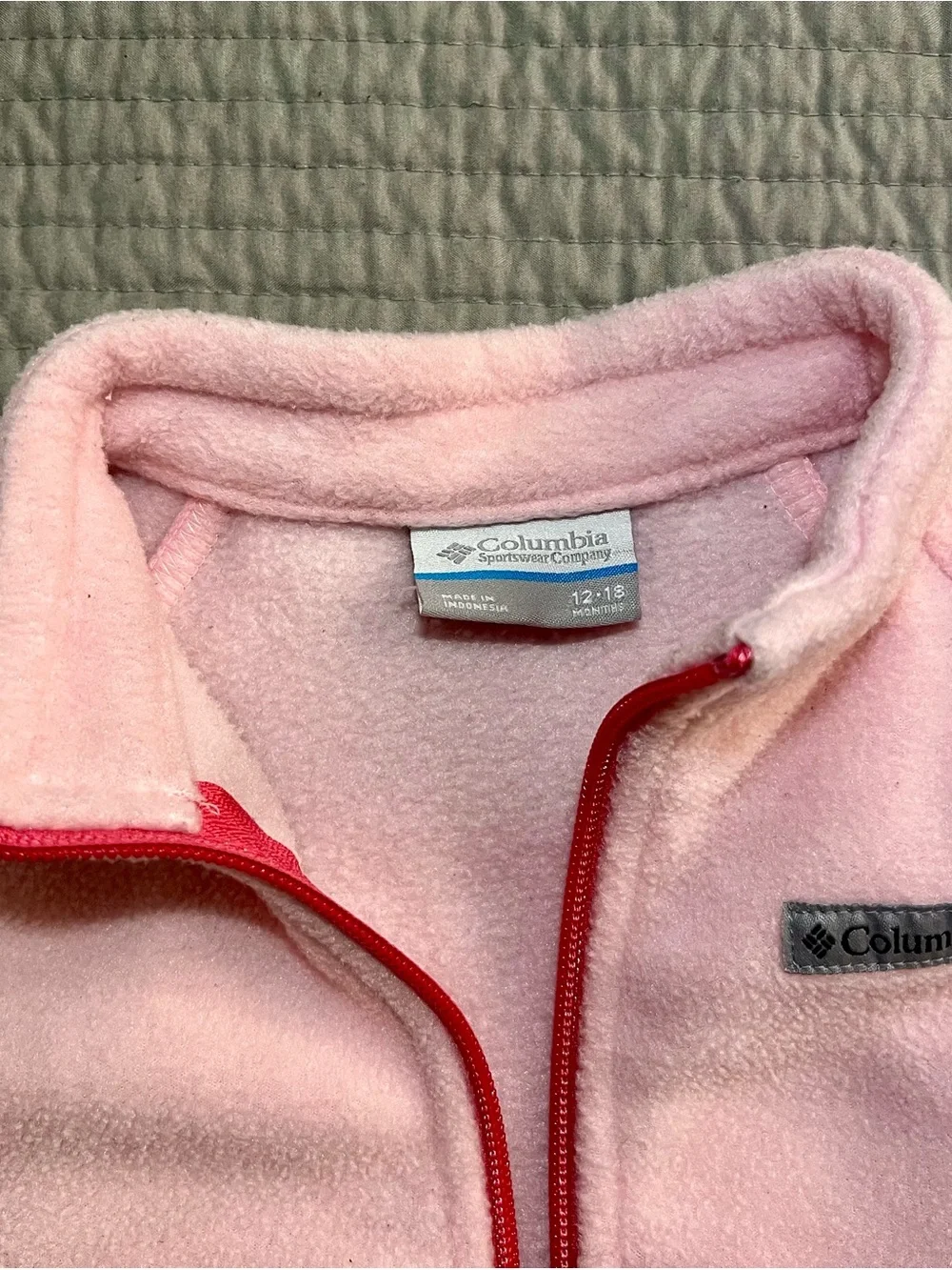 Columbia Pink Fleece Jacket for Kids with Red Zip 12-18 Months